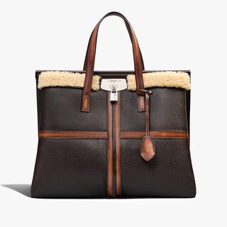 Luti 43 Deer Skin And Shearling Tote Bag, CACAO INTENSO + DARK BROWN, hi-res