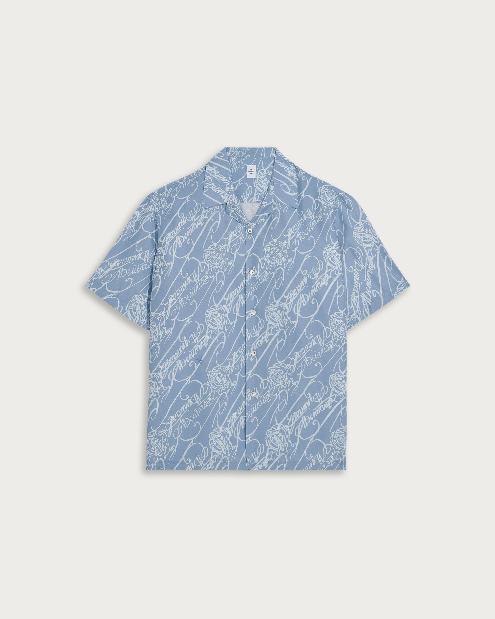 Scritto Pattern Short-Sleeves Shirt, Cornflower Blue Scritto, hi-res