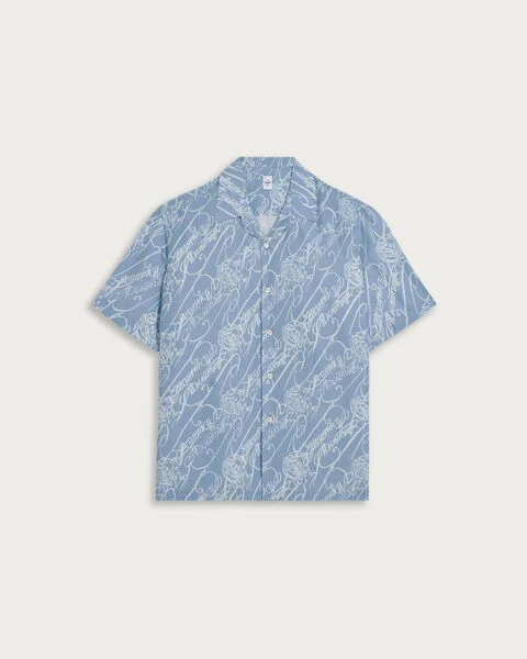 Scritto Pattern Short-Sleeves Shirt, Cornflower Blue Scritto, hi-res