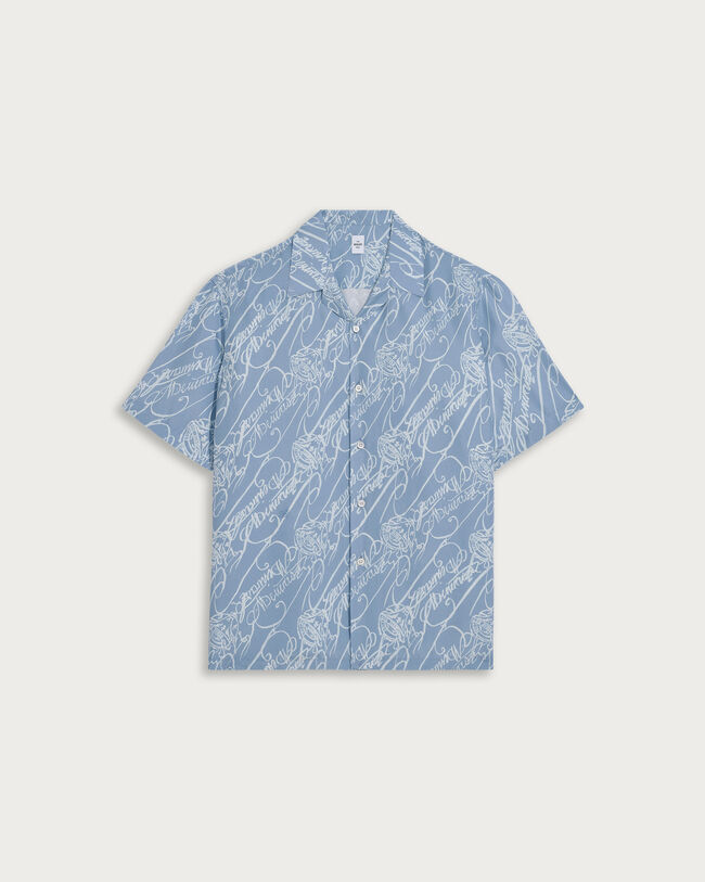Scritto Pattern Short-Sleeves Shirt, Cornflower Blue Scritto, hi-res