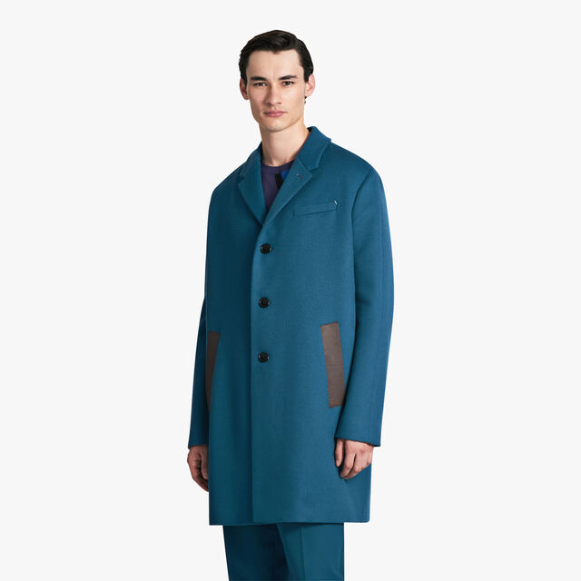 Wool And Cashmere Coat With Leather Details, DEEP EMERALD BLUE/GREYISH BLUE, hi-res 2
