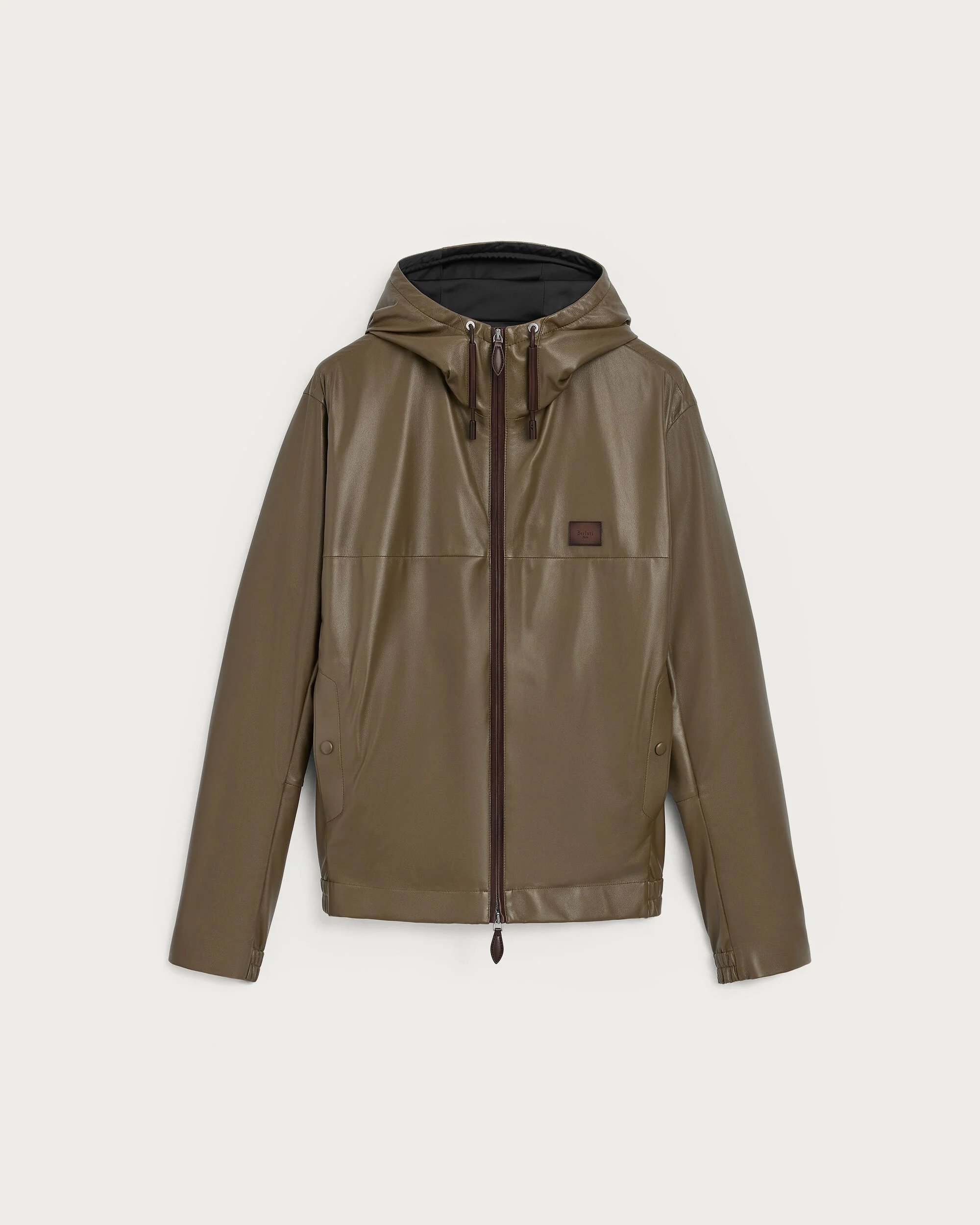 Ultralight Fly Leather Hooded Blouson, Kaki, hi-res