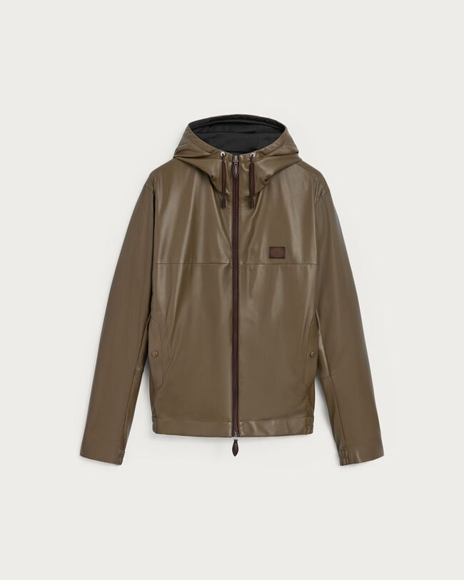 Ultralight Fly Leather Hooded Blouson, Kaki, hi-res