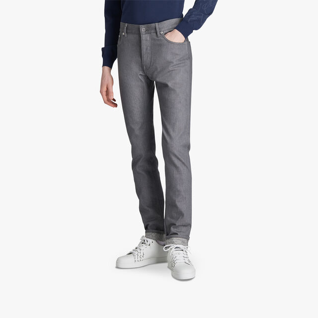 Denim Trousers With Scritto, SLATE GREY, hi-res 2