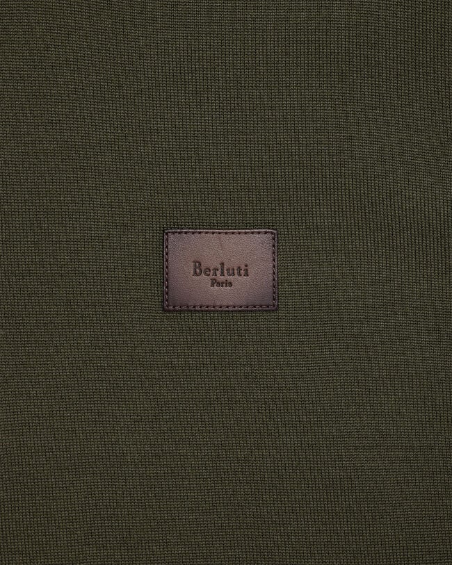 Reversible Scritto Pattern Blouson with Leather Detail, Kaki, hi-res