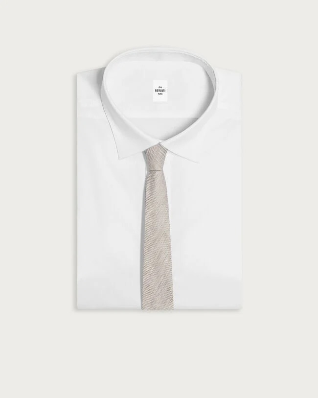 Pinstripes B-Thabor Embroidery Tie, Natural Beige, hi-res