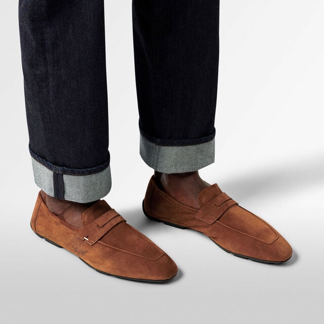 Lorenzo Drive Scritto Camoscio Calf Leather Loafer, OCHER, hi-res 7