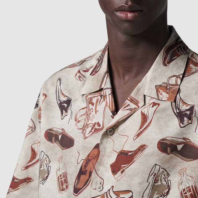 Linen And Cotton Printed Short Sleeves Shirt, ICONIC SUMMER BROWN, hi-res 5
