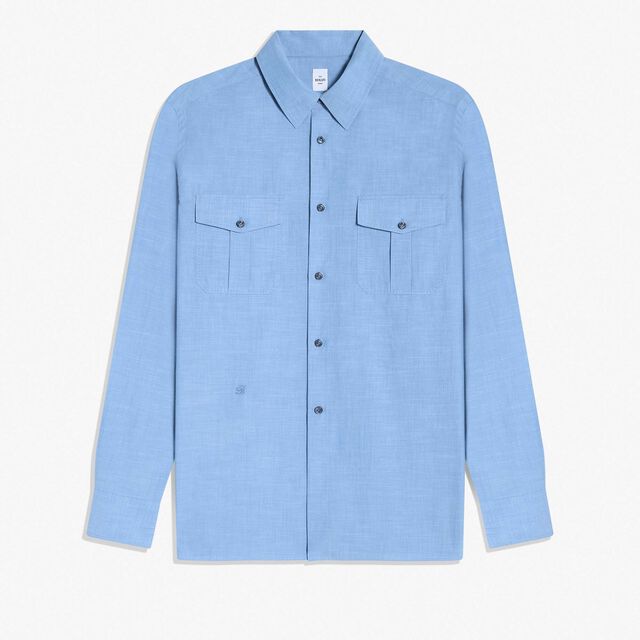 Chemise Militaire En Chambray De Coton, PASTEL CHAMBRAY, hi-res 1