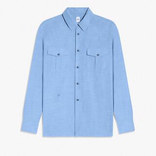 Chemise Militaire En Chambray De Coton, PASTEL CHAMBRAY, hi-res