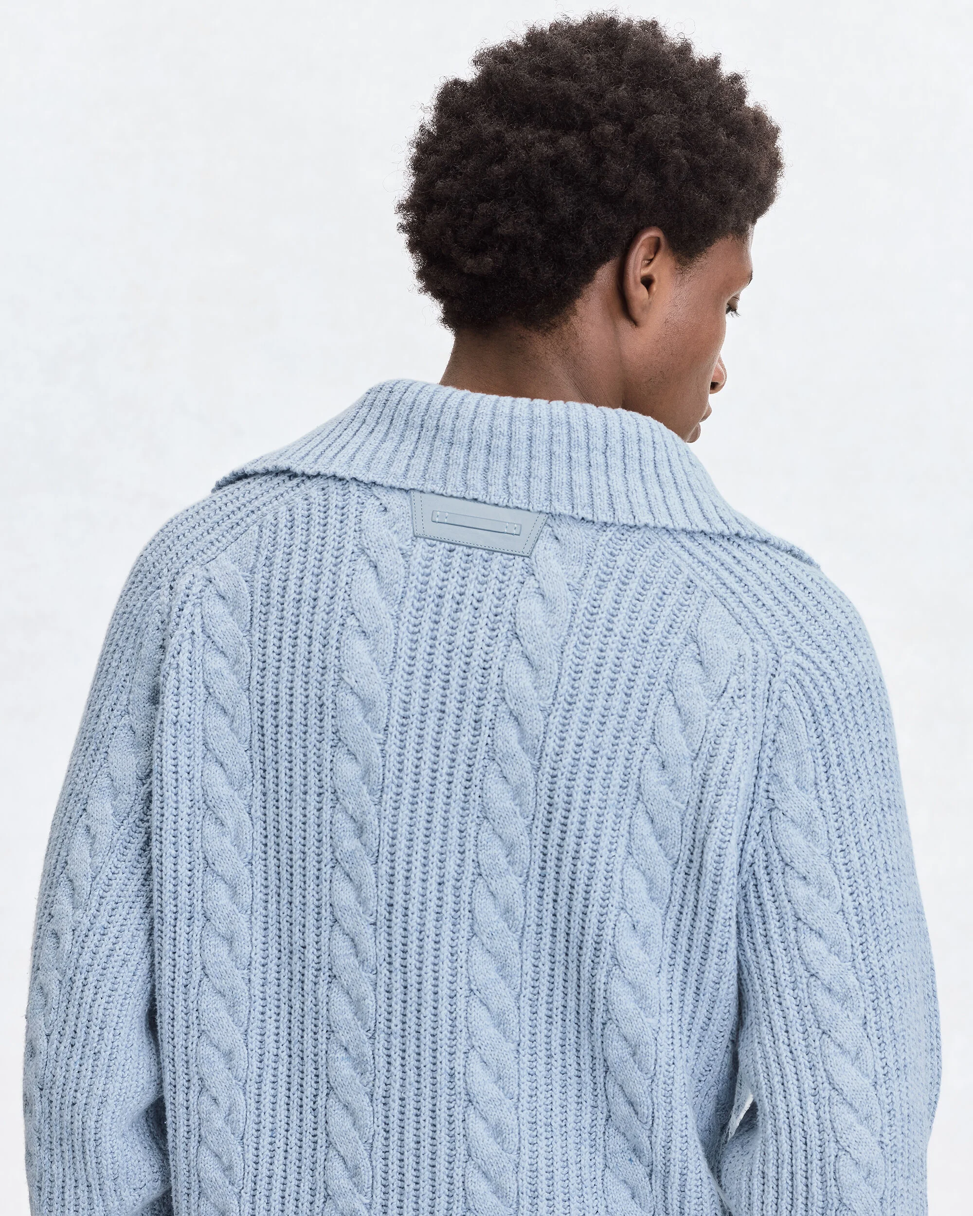 Cable Knit Vareuse with Leather Details, Periwinkle Blue, hi-res