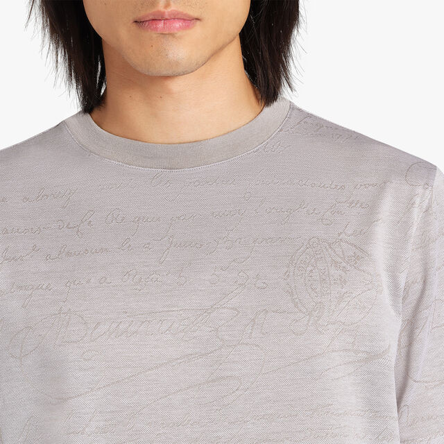 T-Shirt En Jacquard Scritto All-Over, PEARL GREY, hi-res 5
