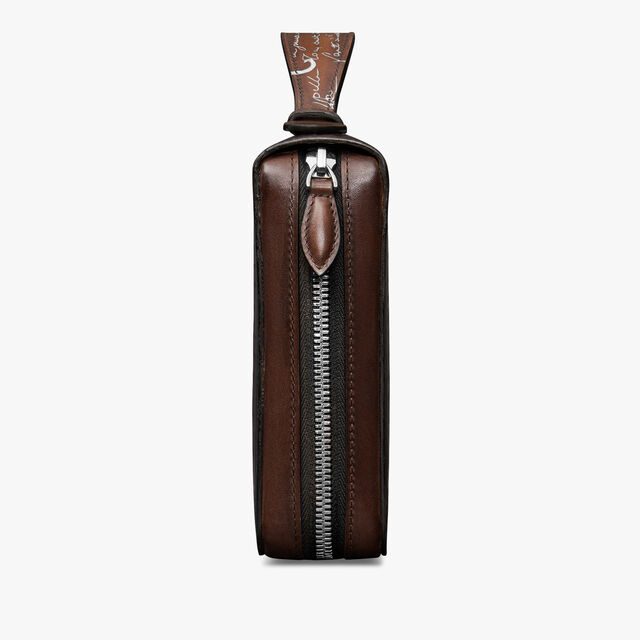 Itauba Wide Scritto Leather Long Zipped Wallet, CACAO INTENSO + SILVER, hi-res 4