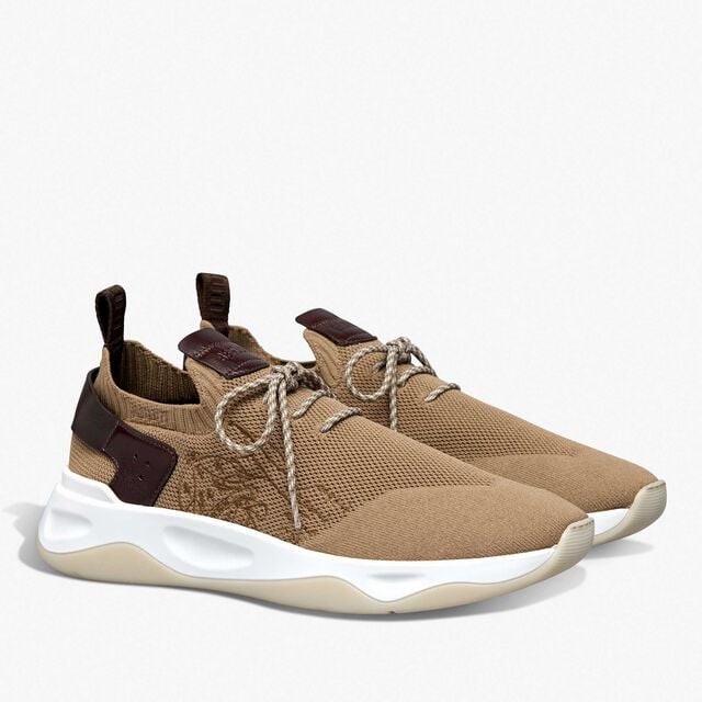 Sneaker Shadow En Maille Scritto Et Cuir De Veau, BEIGE, hi-res 2