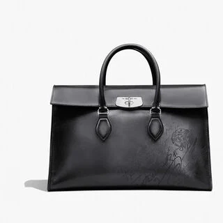 E'Mio Scritto Leather Briefcase, NERO GRIGIO, hi-res