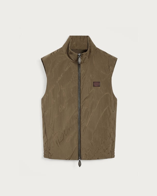 Scritto Pattern Gilet with Leather Details, Kaki, hi-res