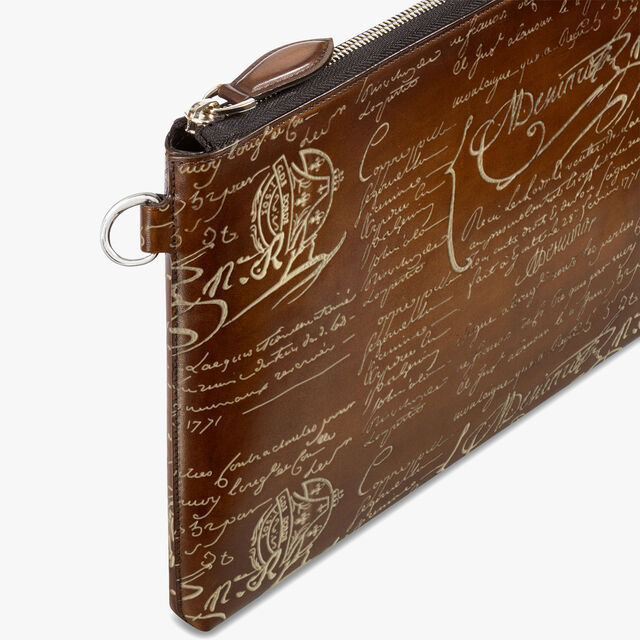Nino GM Scritto Leather Clutch, CACAO INTENSO + GOLD, hi-res 5