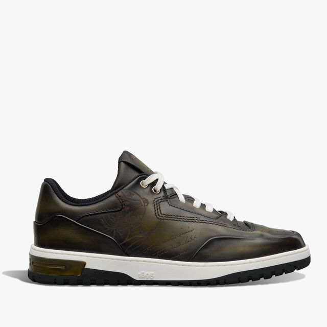 Playoff Scritto图纹皮革运动鞋, NERO CAVIAR, hi-res 1