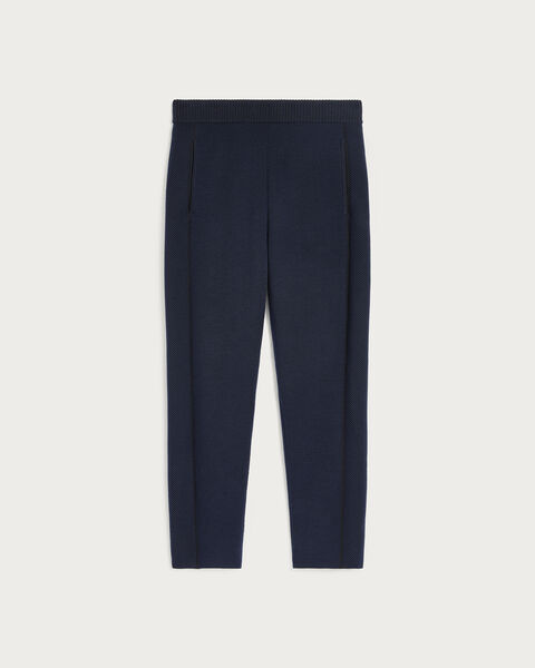 Shadow Pants with Leather Details, Navy, hi-res