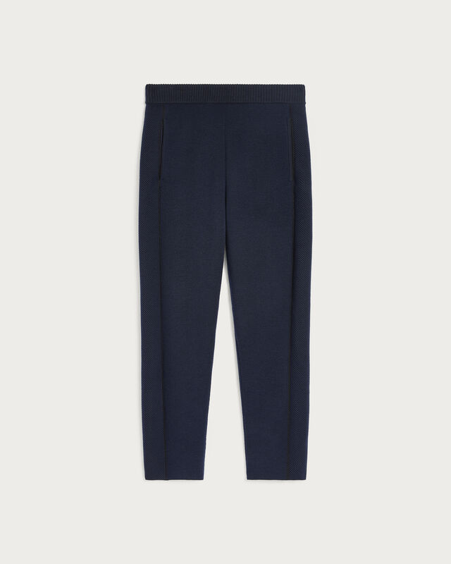 Shadow Pants with Leather Details, Navy, hi-res
