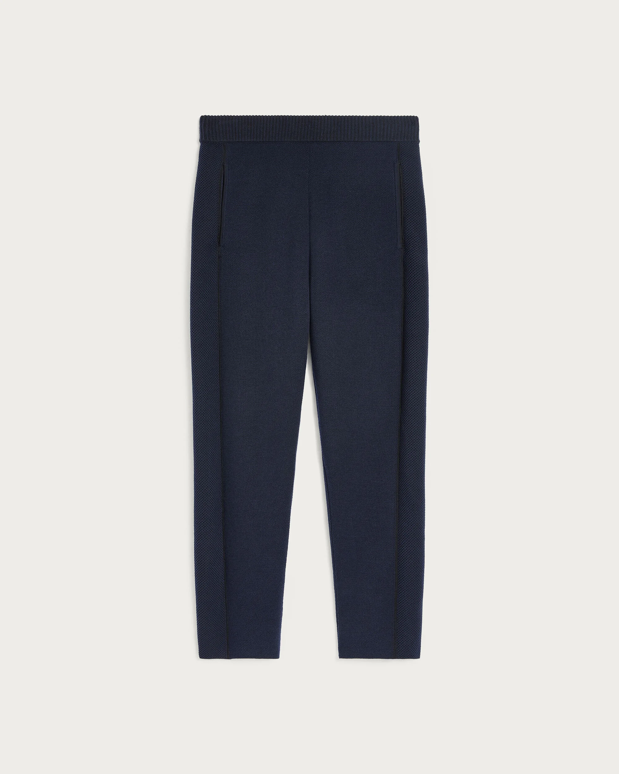 Shadow Pants with Leather Details, Navy, hi-res