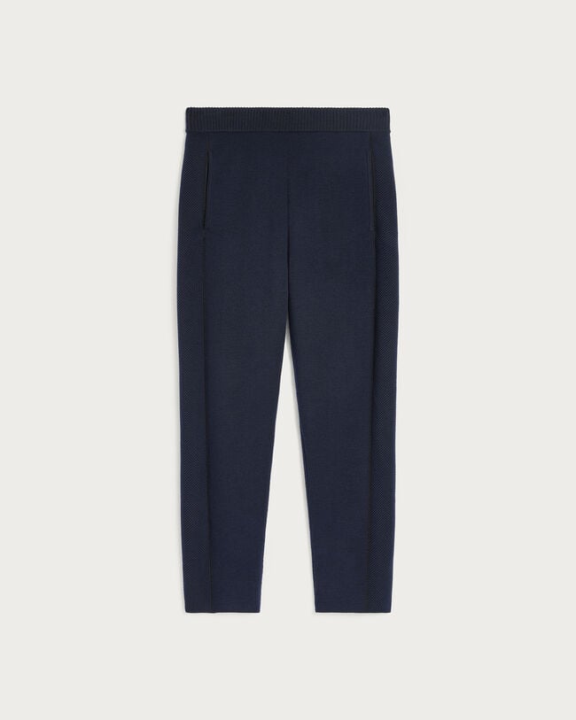 Shadow Pants with Leather Details, Navy, hi-res