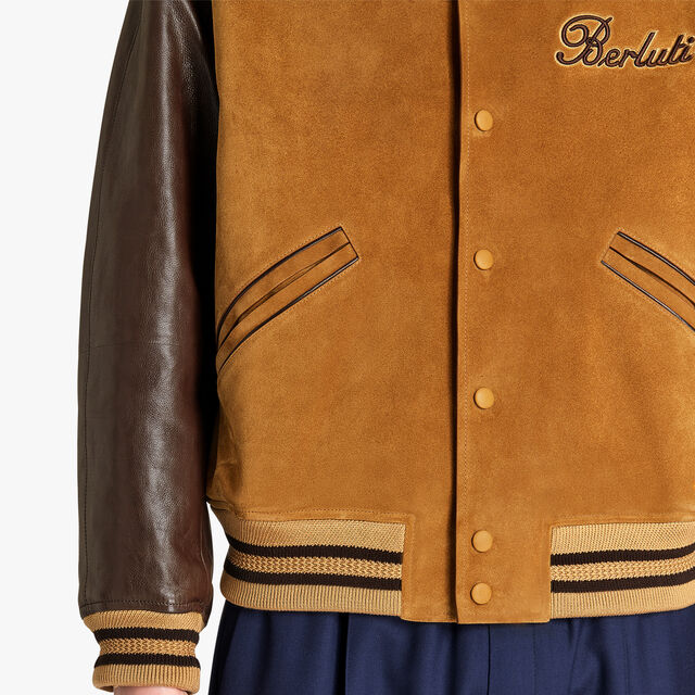 Suede Leather Varsity Jacket, CARAMEL, hi-res 6