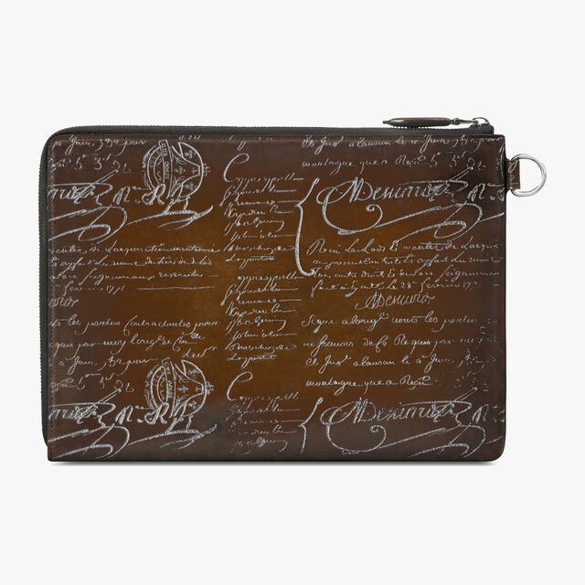 Nino GM Scritto Leather Clutch, CACAO INTENSO + SILVER, hi-res 3