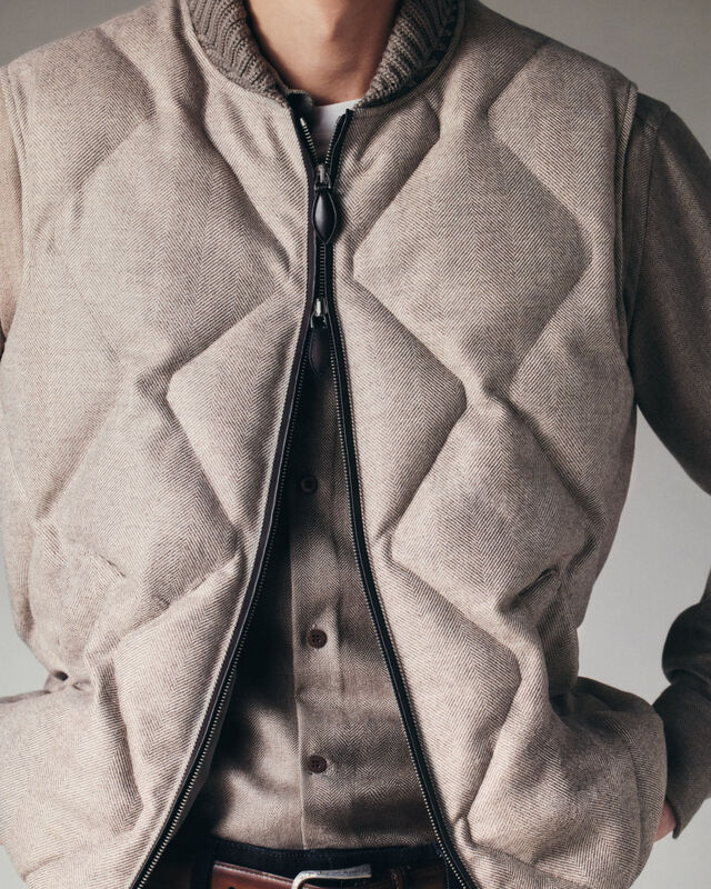 Doudoune Sans Manches en Laine à Chevrons, TAUPE GREY, hi-res 2