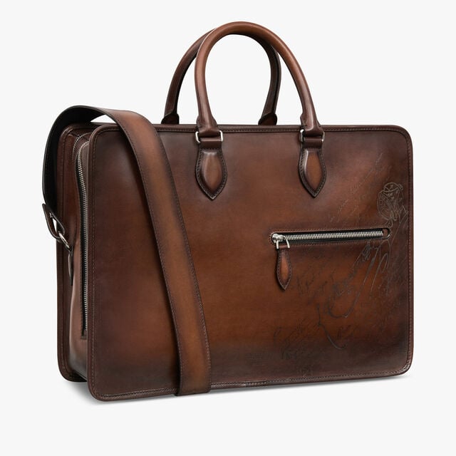 Deux Jours Scritto Leather Briefcase, CACAO INTENSO, hi-res 2