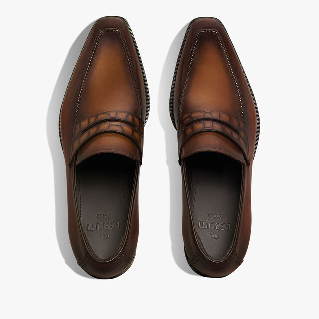 Andy Demesure Neo Venezia Calf Leather And Alligator Loafer, CACAO INTENSO, hi-res 3