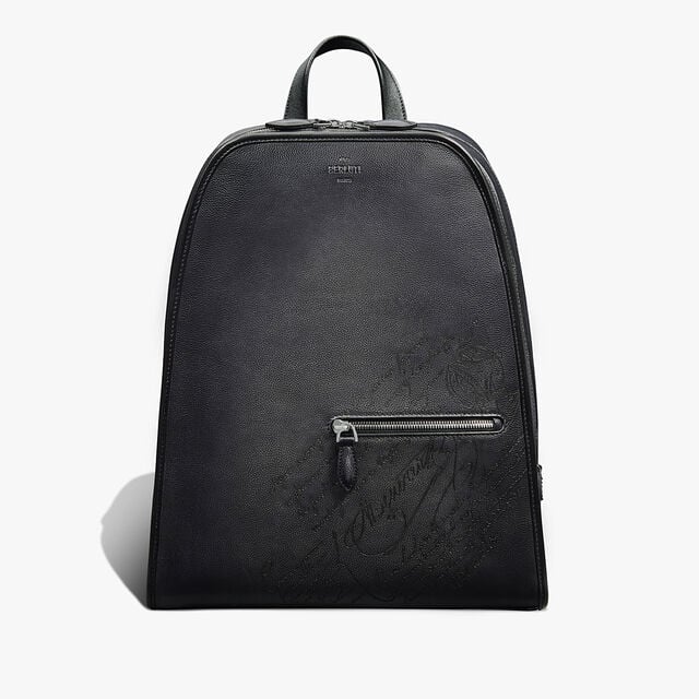 Working Day Scritto Leather Backpack, NERO GRIGIO, hi-res 1