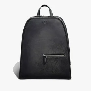 Working Day Scritto Leather Backpack, NERO GRIGIO, hi-res