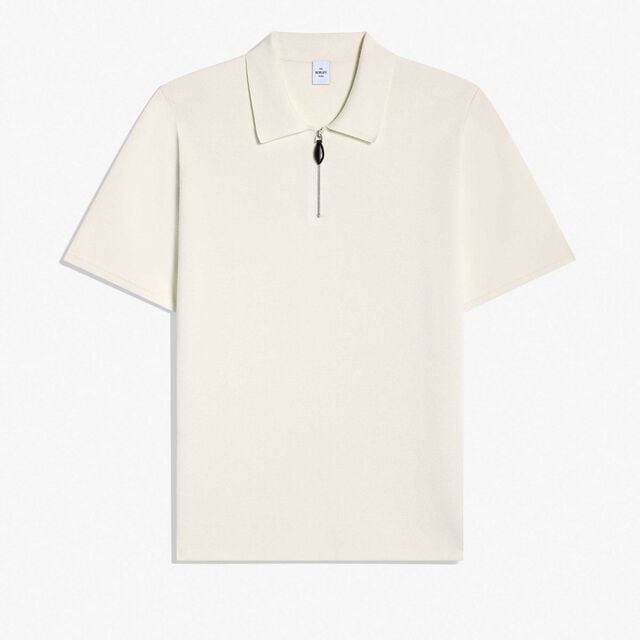 Cotton Silk Zipped Polo, OFF WHITE, hi-res 1