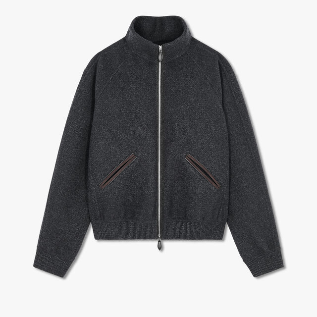 Double Face Cashmere Track Jacket, DARK CHARCOAL, hi-res 1