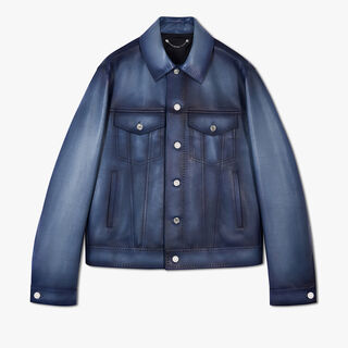 Denim Patina Leather Blouson, SHADED GREY BLUE, hi-res