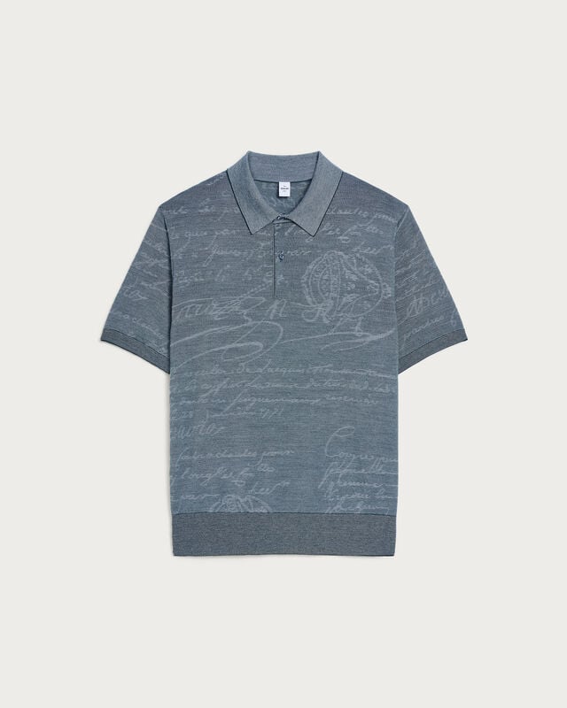 Light Scritto Pattern Polo, Dark Green, hi-res