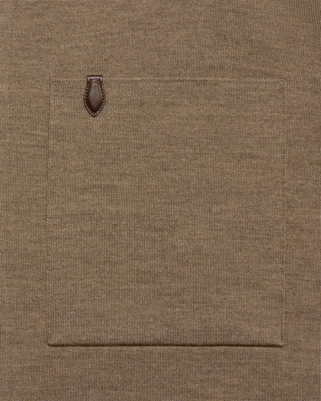 Knitted Overshirt with Leather Detail, Bronze Melange, hi-res