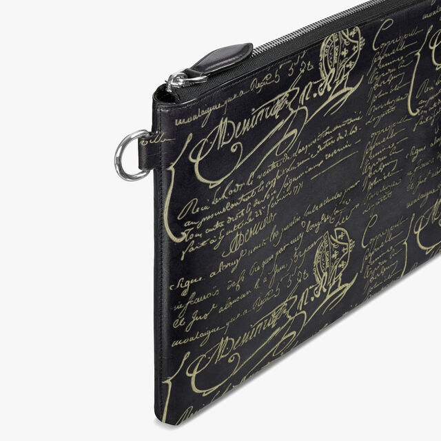 Nino GM Scritto Leather Clutch, NERO GRIGIO + GOLDEN, hi-res 5