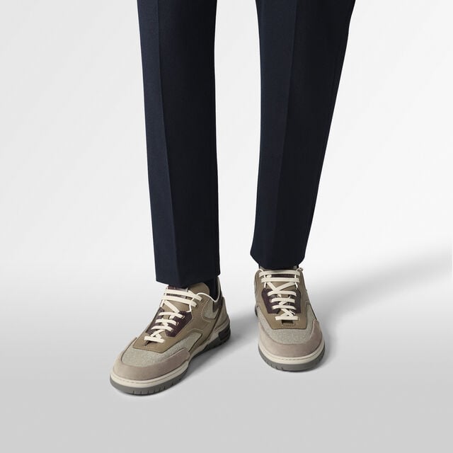 Sneaker Playoff En Cuir De Veau, Cuir De Veau Velours Et Textile, TAUPE, hi-res 2