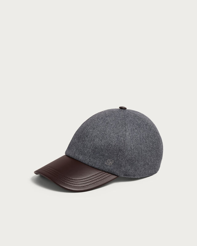 Casquette avec Broderie B-Thabor et Visi&egrave;re en Cuir, Anthracite, hi-res