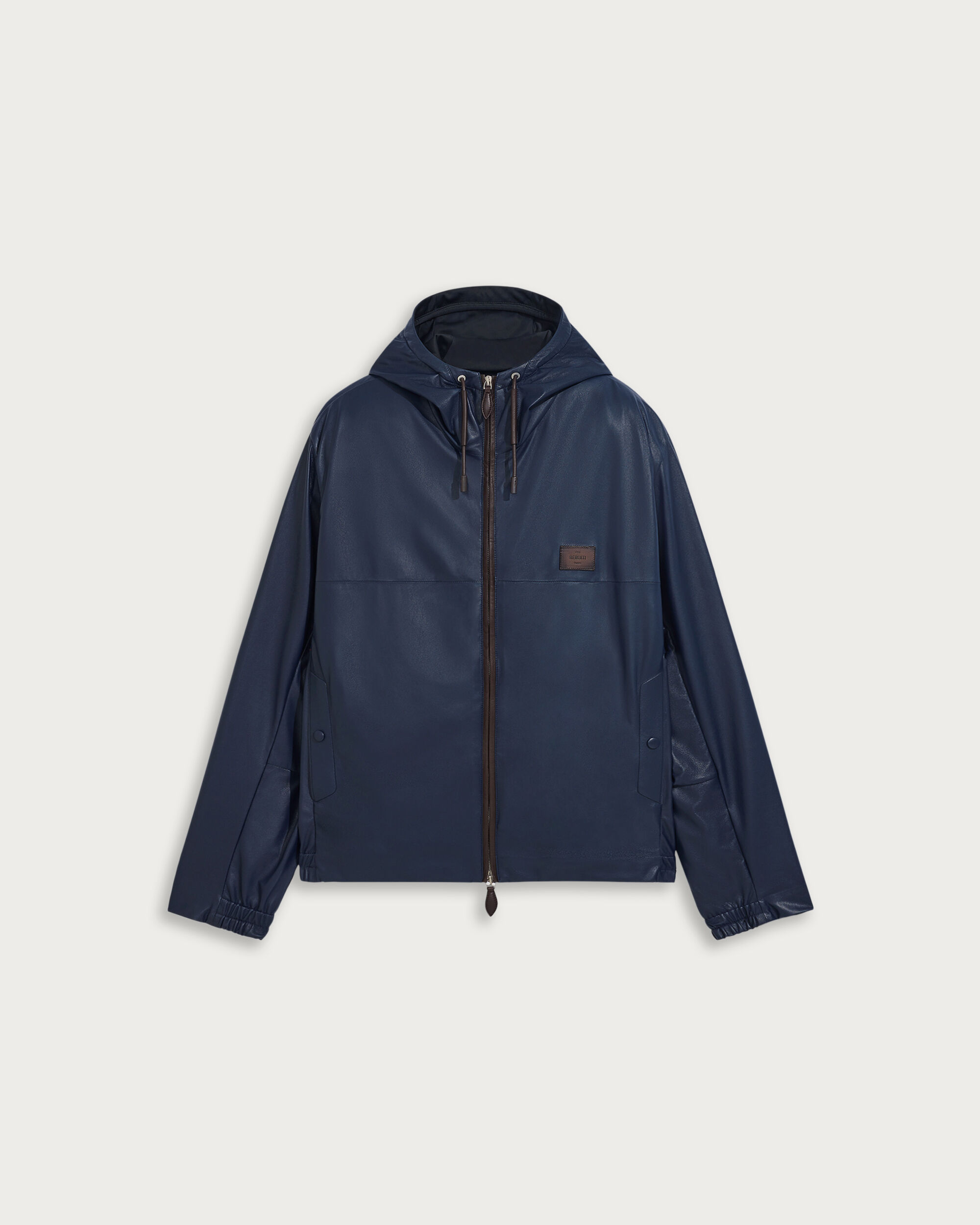 Ultralight Fly Leather Hooded Blouson, Marine, hi-res