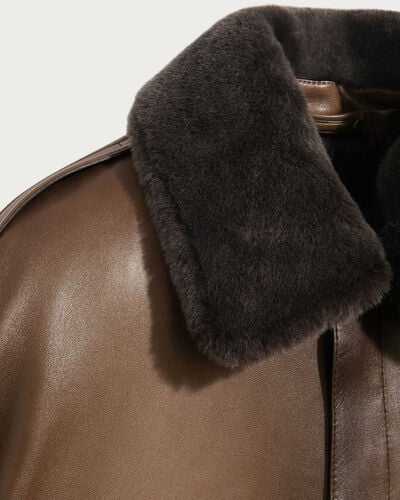 Patina Flight Jacket with Shearling Collar, Deep Sepia, hi-res