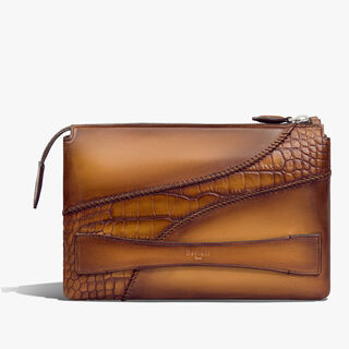 Tersio Leather And Alligator Leather Pouch, ICE GOLD, hi-res