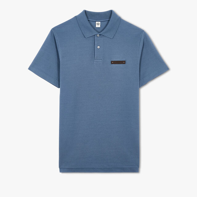 Polo Shirt With Leather Tag, GREYISH BLUE, hi-res 1