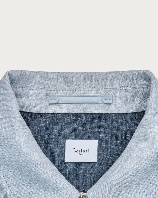 Un Jour Overshirt with Leather Zip-Pullers, Cloudy Blue & Steel Blue, hi-res