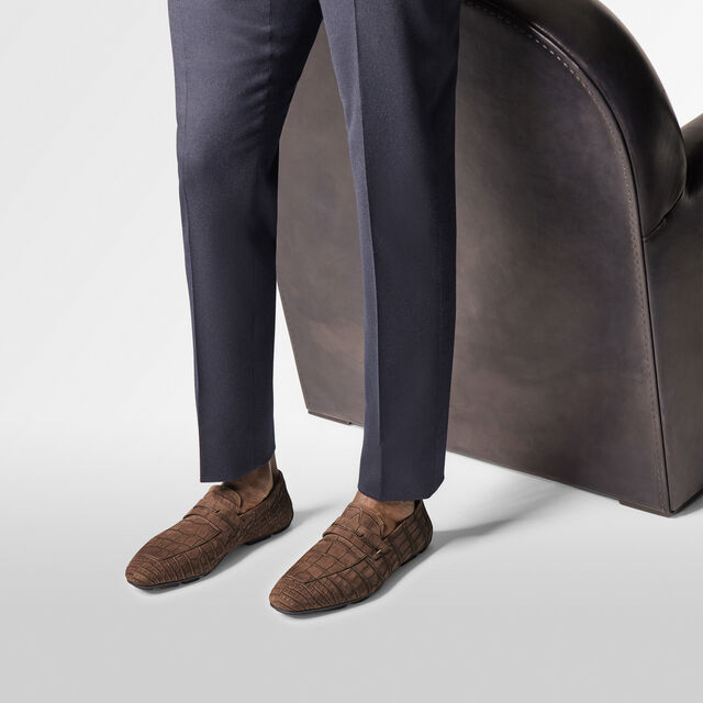 Lorenzo Drive Nubuck Alligator Leather Loafer, CIOCCOLATO, hi-res 7
