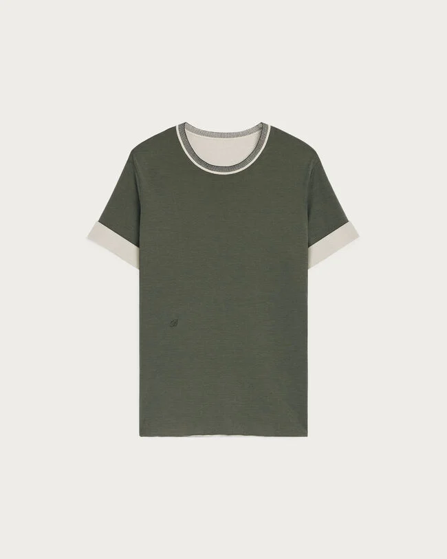 T-Shirt Reversible Bicolore, Ecru & Kaki, hi-res