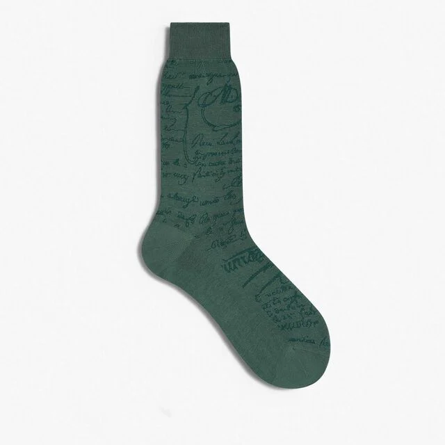 Cotton Scritto Socks, PETROL GREEN., hi-res 1