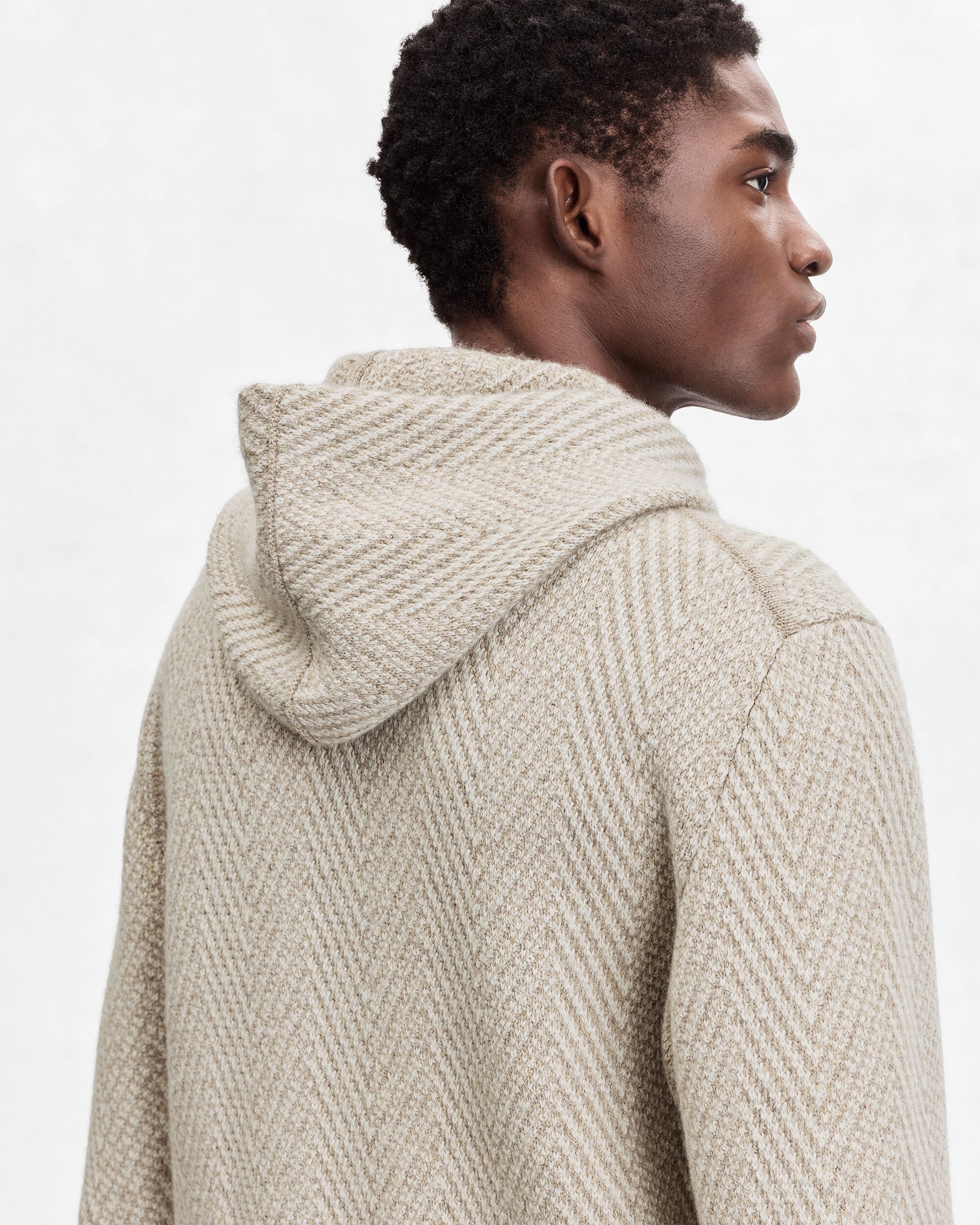 Herringbone Hoodie with Leather Zip-pullers, Warm Beige, hi-res